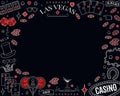 Casino theme poster. Decorative design elements on chalkboard. Gambling symbols.